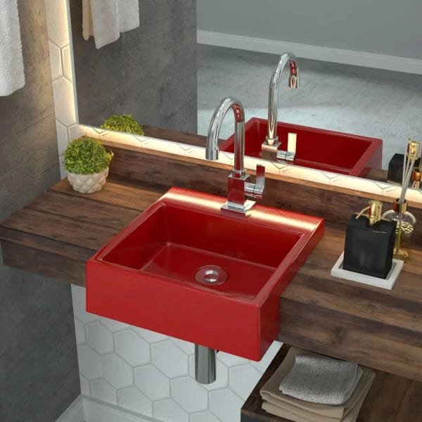 Cuba de Semi Encaixe Quadrada Para Banheiro XQ355 Vermelho - Lyam Decor - 2