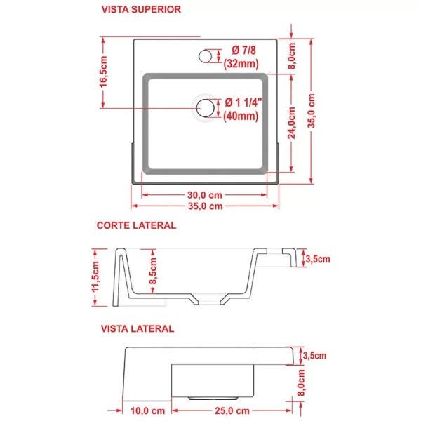 Cuba de Semi Encaixe Quadrada Para Banheiro XQ355 Vermelho - Lyam Decor - 3