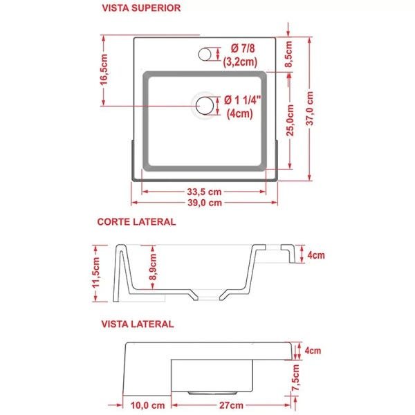 Cuba de Semi Encaixe Quadrada Para Banheiro XQ395 Preto Brilho - Lyam Decor - 3