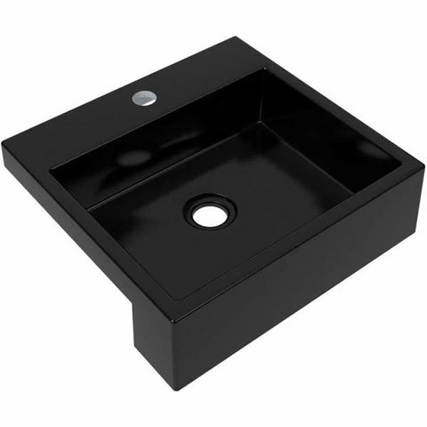 Cuba de Semi Encaixe Quadrada Para Banheiro XQ395 Preto Brilho - Lyam Decor