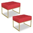 Ver imagem 1 de Kit 02 Puffs Lisa Suede Base Metálica Industrial Dourado - Pallazio Vermelho