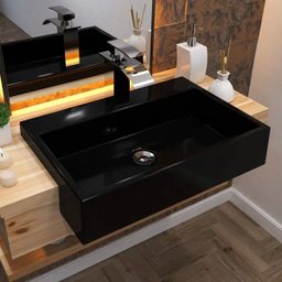 Cuba de Semi Encaixe Retangular Para Banheiro XRT55 Preto Brilho - Lyam Decor - 2