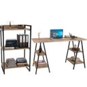 Ver imagem 1 de Kit 01 Mesa Cavalete 135 cm com Estante 3 Prateleiras Estilo Industrial Form Carvalho - Lyam Decor