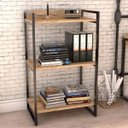 Ver imagem 2 de Kit 01 Mesa Cavalete 135 cm com Estante 3 Prateleiras Estilo Industrial Form Carvalho - Lyam Decor