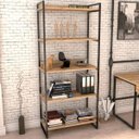 Ver imagem 3 de Kit 01 Mesa Cavalete 150 cm com Estante 5 Prateleiras Estilo Industrial Form Carvalho - Lyam Decor