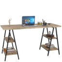 Ver imagem 4 de Kit 01 Mesa Cavalete 150 cm com Estante 5 Prateleiras Estilo Industrial Form Carvalho - Lyam Decor