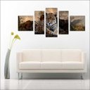 Ver imagem 5 de Quadro Decorativo Animais Leopardo Salas Interiores Mosaico 5 Peças Com Moldura