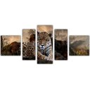 Ver imagem 1 de Quadro Decorativo Animais Leopardo Salas Interiores Mosaico 5 Peças Com Moldura