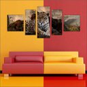 Ver imagem 4 de Quadro Decorativo Animais Leopardo Salas Interiores Mosaico 5 Peças Com Moldura