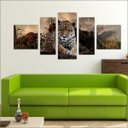 Ver imagem 3 de Quadro Decorativo Animais Leopardo Salas Interiores Mosaico 5 Peças Com Moldura