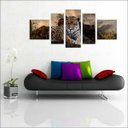Ver imagem 2 de Quadro Decorativo Animais Leopardo Salas Interiores Mosaico 5 Peças Com Moldura