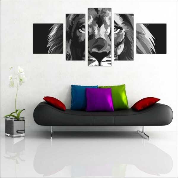 Quadro Decorativo Leão Abstrato Animais Salas Decorações Interiores Com Moldura - 1