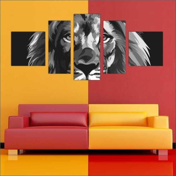 Quadro Decorativo Leão Abstrato Animais Salas Decorações Interiores Com Moldura - 2