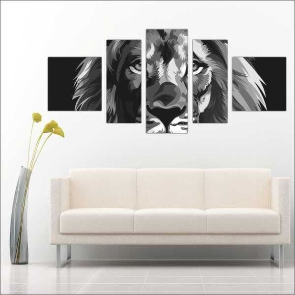 Quadro Decorativo Leão Abstrato Animais Salas Decorações Interiores Com Moldura - 4