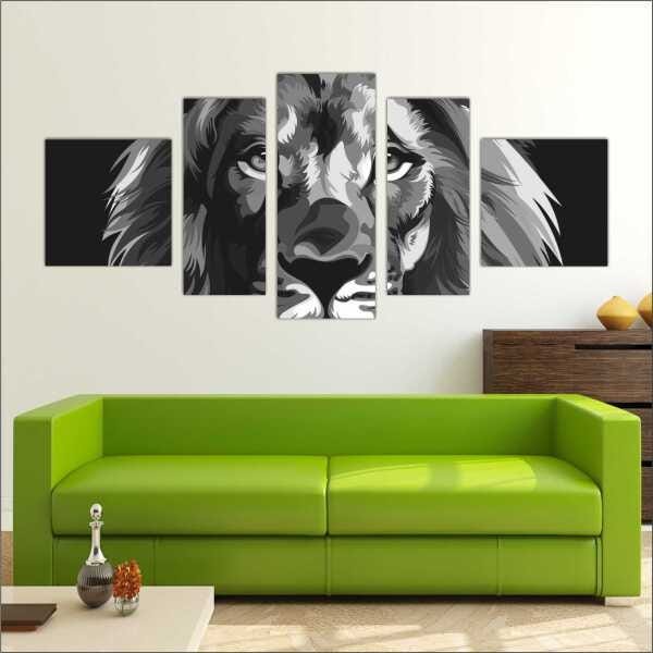 Quadro Decorativo Leão Abstrato Animais Salas Decorações Interiores Com Moldura - 3