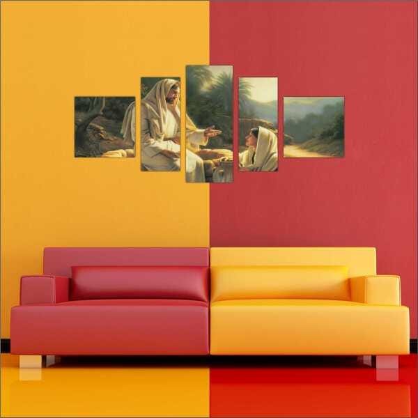 Quadro Decorativo Católicos Jesus Cristo Religião Salas Interiores Mosaico 5 Peças Com Moldura - 2