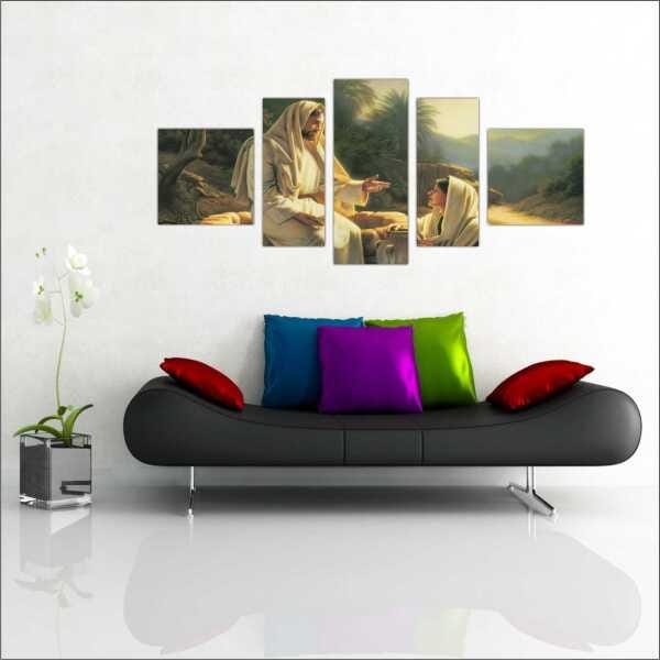 Quadro Decorativo Católicos Jesus Cristo Religião Salas Interiores Mosaico 5 Peças Com Moldura - 3