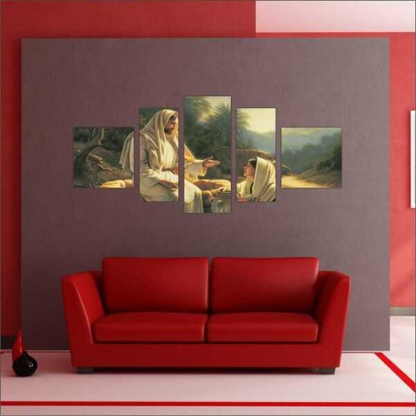 Quadro Decorativo Católicos Jesus Cristo Religião Salas Interiores Mosaico 5 Peças Com Moldura - 4