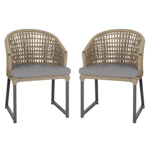 2 Cadeira Noronha Aluminio Micro Pintura Preta, Tr. Telinha Corda Nautica Rami, Estofado - Grafite