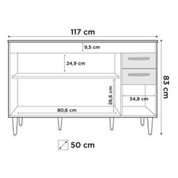 Balcão Gabinete de Pia Suécia 120cm 3 Portas 2 Gavetas Branco/Preto - Lumil Móveis - 4