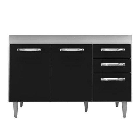 Balcão Gabinete de Pia Suécia 120cm 3 Portas 2 Gavetas Branco/Preto - Lumil Móveis