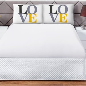 Jogo de Lençol Casal Queen Soft 3 Peças Cama Fronha e Lençol Elástico 180 Fios Love Amor