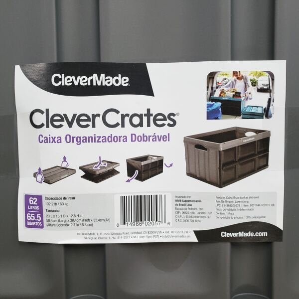 Clevermade Caixa Dobrável - Organizadora 62 Litros COR:CINZA - 9