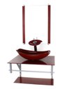 Ver imagem 1 de GABINETE DE VIDRO PARA BANHEIRO 60CM AC CUBA OVAL CHANFRADA VERMELHO CEREJA FULL COM TORNEIRA CASCAT