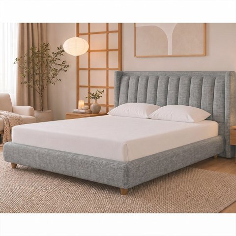 Cama Japonesa com Cabeceira Seo-Yeon Queen Linho Cinza - Sallar Home