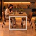Ver imagem 4 de Mesa de Jantar Reforçada Industrial 120x90cm Tampo Marrom Pés Branco