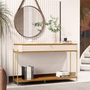 Ver imagem 2 de Aparador Buffet Sala Tucupí com 1 Gaveta e Pés de Metal Off White/nature/dourado