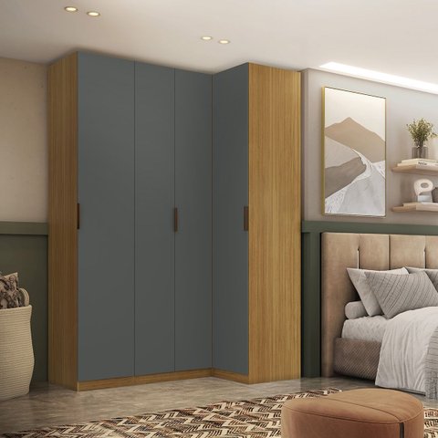Guarda Roupa Canto Reto 4 Portas Mdf Altezza Clean Belmax:freijó/titânio