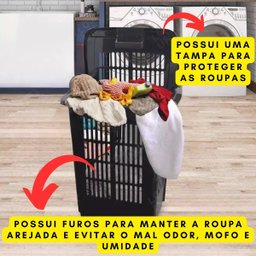 Cesto de Roupa Lixeira Lavanderia Multiuso Preta 60 Litros - 5