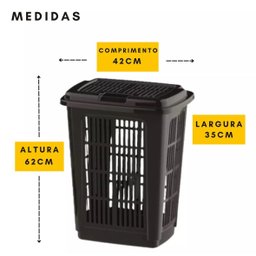 Cesto de Roupa Lixeira Lavanderia Multiuso Preta 60 Litros - 4