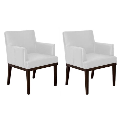 Kit 2 Poltronas Decorativa Vitória Couro Branco Pés Madeira Ms Decor