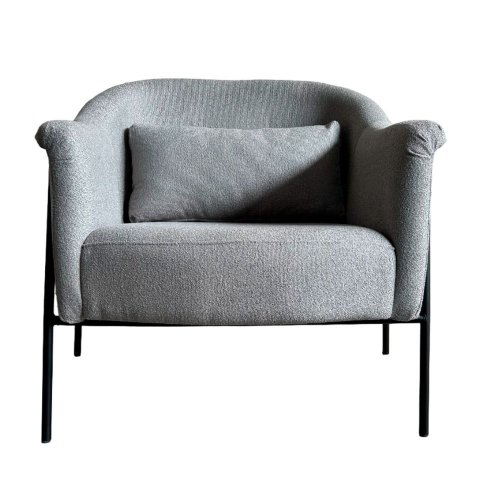 Poltrona Bowl Tecido Boucle Cinza Base Aço Preto - Ooca Móveis