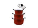 Ver imagem 1 de Kit 3 Caçarolas Grande Dona Chefa Antiaderente 24cm 26cm e 30cm Com Tampa de Vidro Vermelha