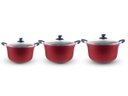 Ver imagem 2 de Kit 3 Caçarolas Grande Dona Chefa Antiaderente 24cm 26cm e 30cm Com Tampa de Vidro Vermelha
