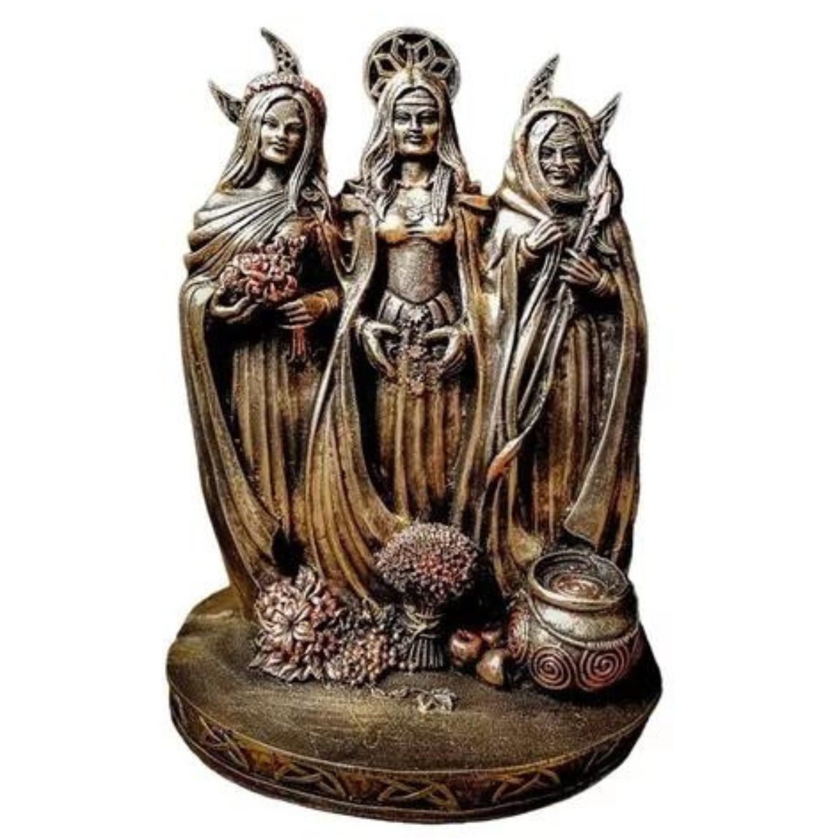 Deusa Tríplice - Resina - Dourado - Hécate Bruxa - Estatua Decoração - 26cm