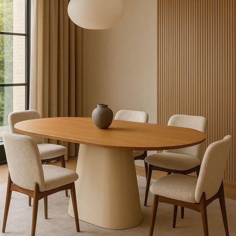 Mesa de Jantar Oblongo 198x122 Cm Base Laca Tampo Freijó