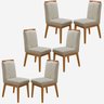 Kit 6 Cadeira de Jantar Estofada Luna Linho Bege Base Madeira Castanho - Arkell - 1