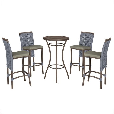 Mesa Bistrô e 4 Banquetas Roma Marrom Corda Náutica Estofado 8 Trama Original