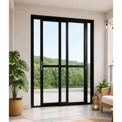 Porta Balcão 2 Folhas Vidro Alumínio Preto 210x120 Linha 25