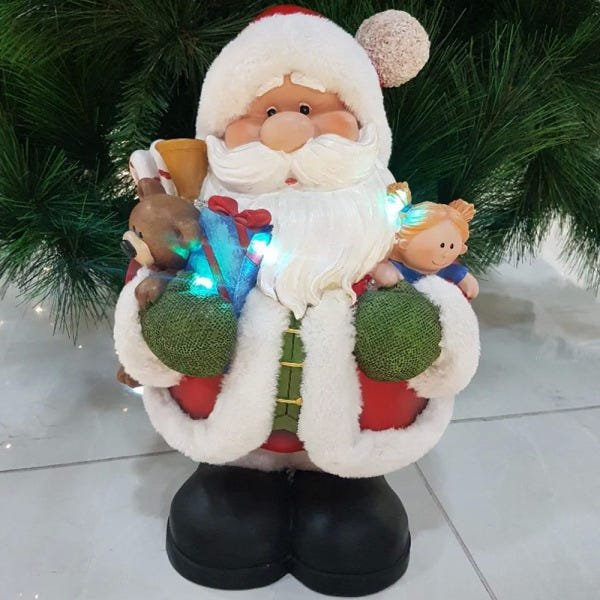 Jogo Papai Noel e Boneco de Neve em Resina com Luz led 19 cm