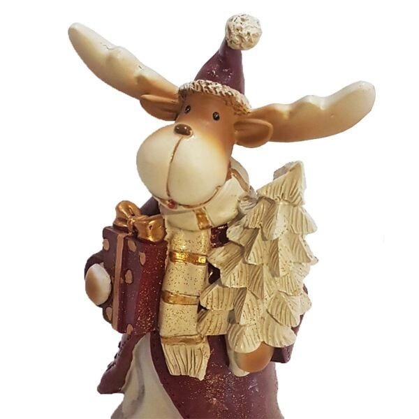 Enfeite Rena com árvore de natal na mão 19 cm - 3