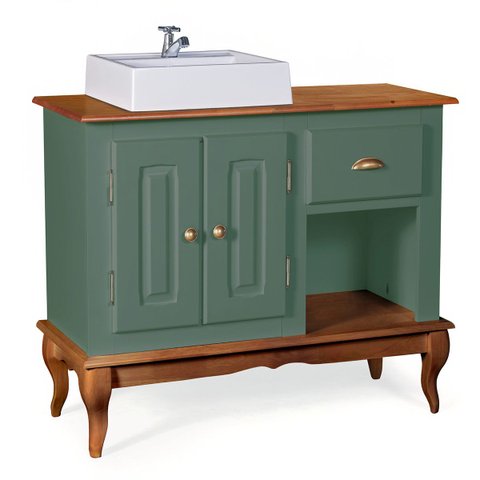 Gabinete para Banheiro 2 Portas com Cuba Dália 3058 - Verde Musgo/imbuia Glazer