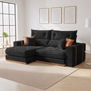 Ver imagem 1 de Sofá Retrátil e Reclinável 3 Lugares Veludo Molas Ensacadas Pillow Top Columbia 230cm Preto