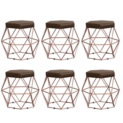 Kit 6 Puffs Decorativos Aramado Vanessa-Assento Marrom
