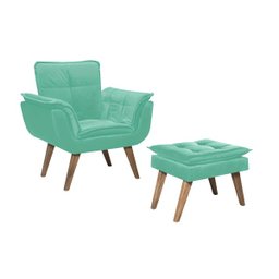 Poltrona Opala com Puff Luxo Tecido Liso Cor Acqua - 1