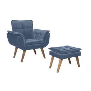 Poltrona Decorativa  Sala Recepção Escritório Opala com Puff Luxo